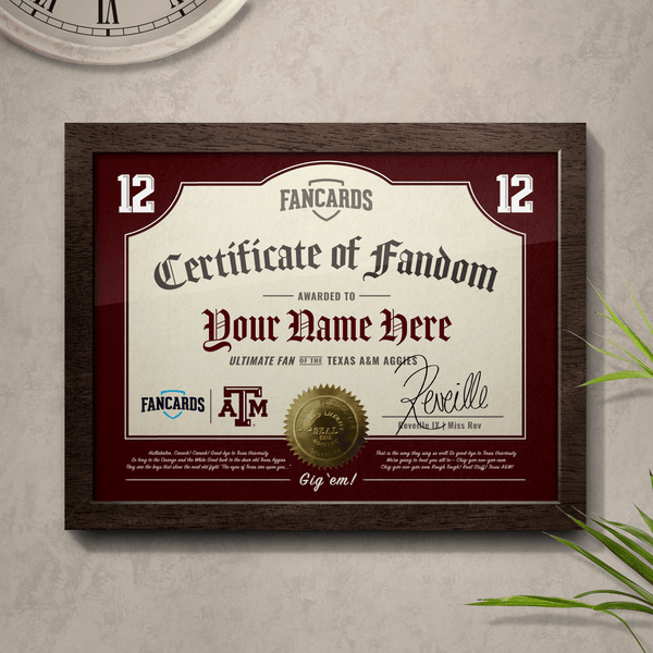 Texas A&M Certificate of Fandom